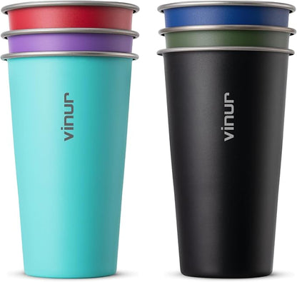 20 oz Stainless Steel Cups-Colorful Stackable Metal Drinking Glasses 6 Pcs | by Vinur