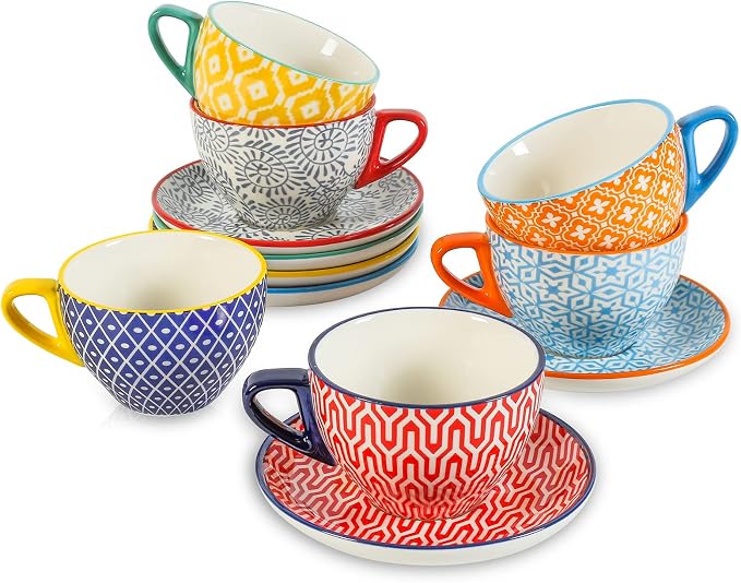 KitchenTour Espresso Cups and Saucers set, 7oz by KKitchenTour