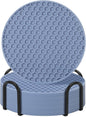 Coasters Set of 6 with Holder,Coasters for Drinks,Coffee Table Decor Coaster,Suitable for Kinds Cups,Anti-Slip,Non-Stick,Silicone Cup Coaster and Living Room Decor (6 Pcs, Blue)