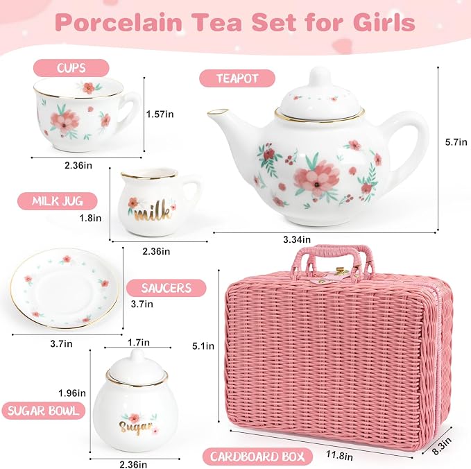 Porcelain Tea Set for Toddlers, Tea Party Set for Little Girls, Princess Party - Image 2