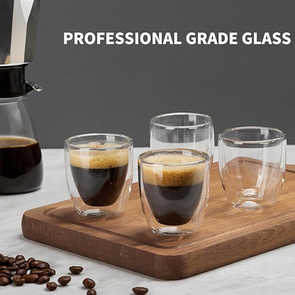 Gencywe Double Walled Espresso Cups Set of 4, 3 Ounce Clear Expresso Coffee Mugs - Image 2
