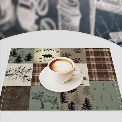 Rustic Bear Deer Placemats Wildlife Moose Forest Animal Cabin Lodge Heat-Resistant Linen Table Place Mats for Dining Kitchen Country Camp Style Farmhouse Decor 12x18 in 6 PCS, Countryside-6