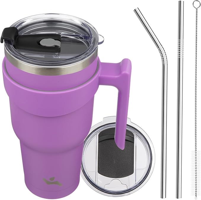 Konokyo 40 oz Tumbler with Handle and Straw, Insulated Travel Mug | Lavender; by Konokyo