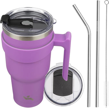 Konokyo 40 oz Tumbler with Handle and Straw, Insulated Travel Mug | Lavender; by Konokyo