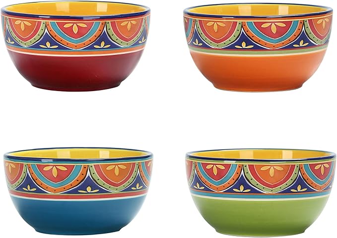 Bico Tunisian Cereal Bowls Set of 4, 26 oz Deep Ceramic Soup Bowls by Bico