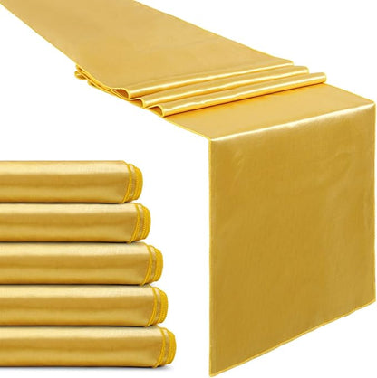 5 Pcs Satin Table Runners Gold 12x108 inch Bright Satin Silk Fabric | Smooth by B-COOL