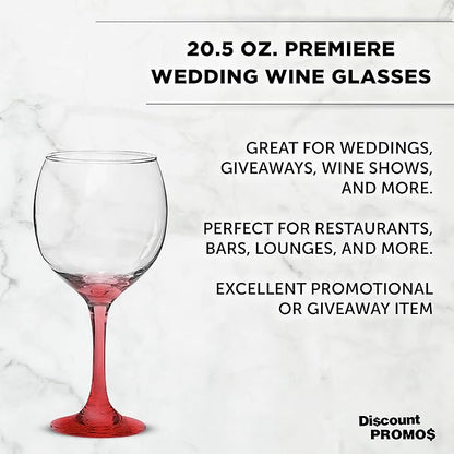 DISCOUNT PROMOS Premiere Wedding Wine Glasses 20.5 oz. Set of 12, Bulk Pack - Restaurant Glassware, Perfect for Red Wine or White Wine - Red