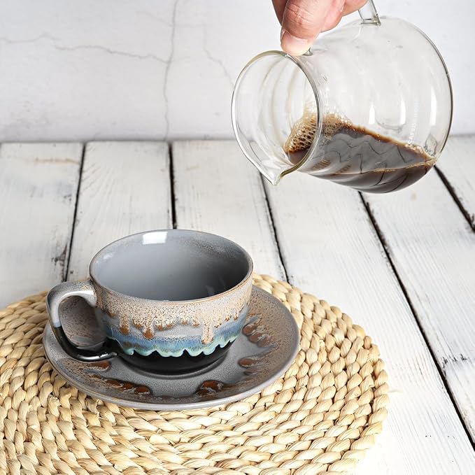 Bosmarlin Ceramic Cappuccino Cup and Saucer Set of 2, 10 Oz, Dishwasher and - Image 5