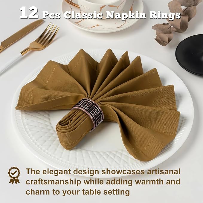 Bronze Napkin Rings Set of 12, Premium Meander Napkin Rings Bulk, Greek Key - Image 4