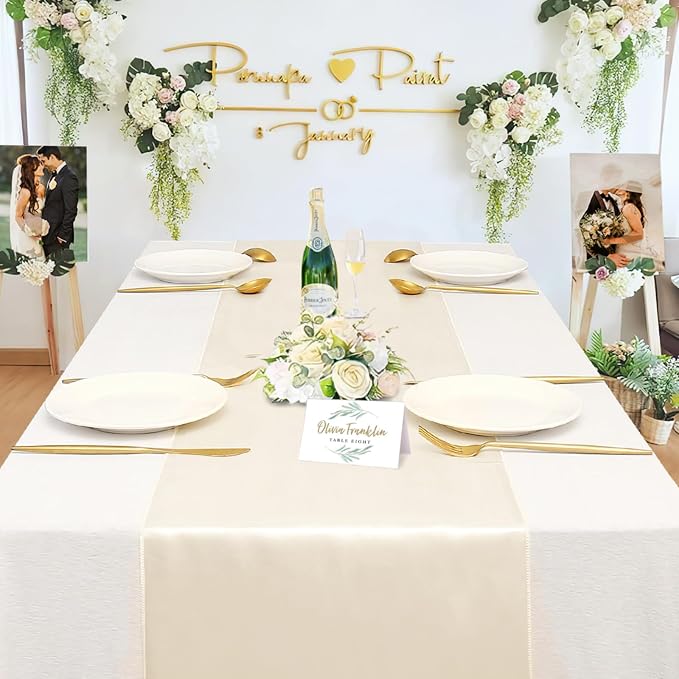 Ivory Table Runners 20 Pack 12x108 inch Silk Satin Smooth Fabric | Satin Table - Image 3