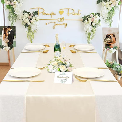 Ivory Table Runners 16 Pack 12x108 inch Silk Satin Smooth Fabric | Satin Table - Image 5