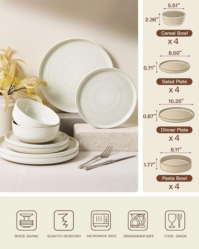 Stoneware Dinnerware Sets with Pasta Bowls, Service - Image 7