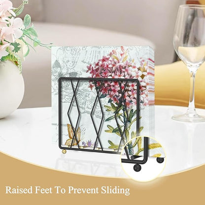 Napkin Holder for Table, Modern Metal Napkin Holders for Paper Napkins & Kitchen Dining & Countertops, Cocktail Upright Napkin Holder Dispenser Suitable for All Room Decors (Small, Black)