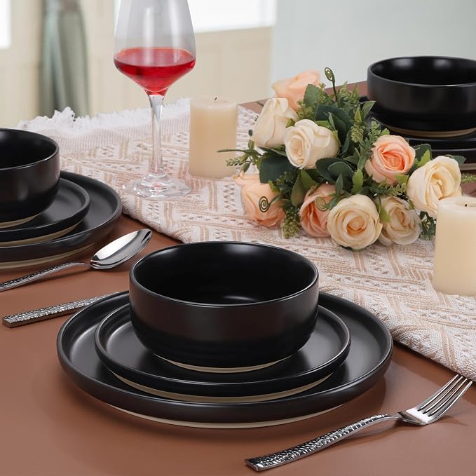 LIANYU Plates and Bowls Sets for 8, 24 Piece Stoneware Dinnerware Set, - Image 8