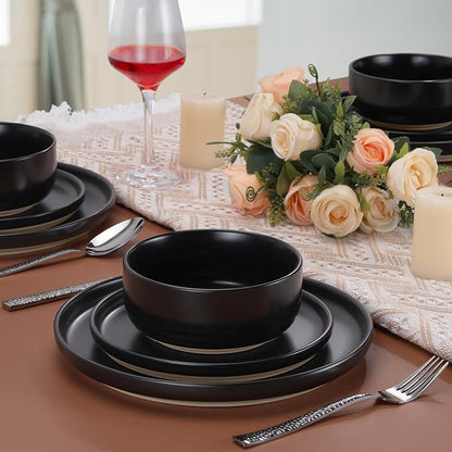 LIANYU Plates and Bowls Sets for 2, 6 Piece Stoneware Dinnerware Set, Porcelain - Image 8