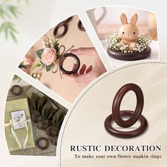 Thenshop 50 Pcs Decorative Wooden Napkin Rings Bulk Exquisite Round Dining - Image 5