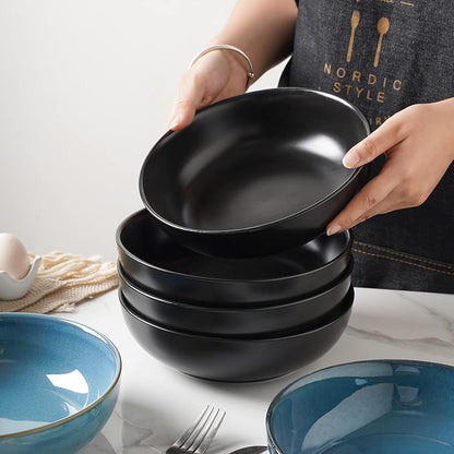 Selamica Ceramic Pasta Bowls Set of 4, Stackable Serving Bowl, Microwave - Image 5