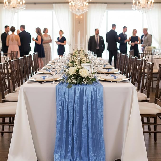 1 Pack Blue Cheesecloth Table Runner 120 Inch Boho Wedding Decor | Cheesecloth - Image 8
