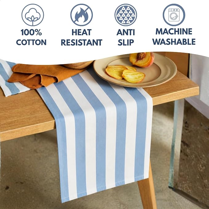 Folkulture Table Runner 72 Inches Long Blue & White Striped Cotton Coastal - Image 4