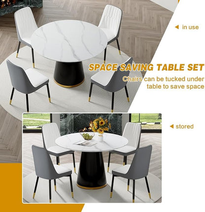 Round Dining Table Set for 4, Modern 45'' Small Dining Table for Kitchen, Space Saving, Easy Assembly