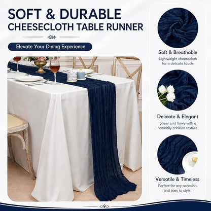 2 Pack Navy Blue Cheesecloth Table Runner 17x108 Inch Boho Rustic Semi Sheer - Image 4