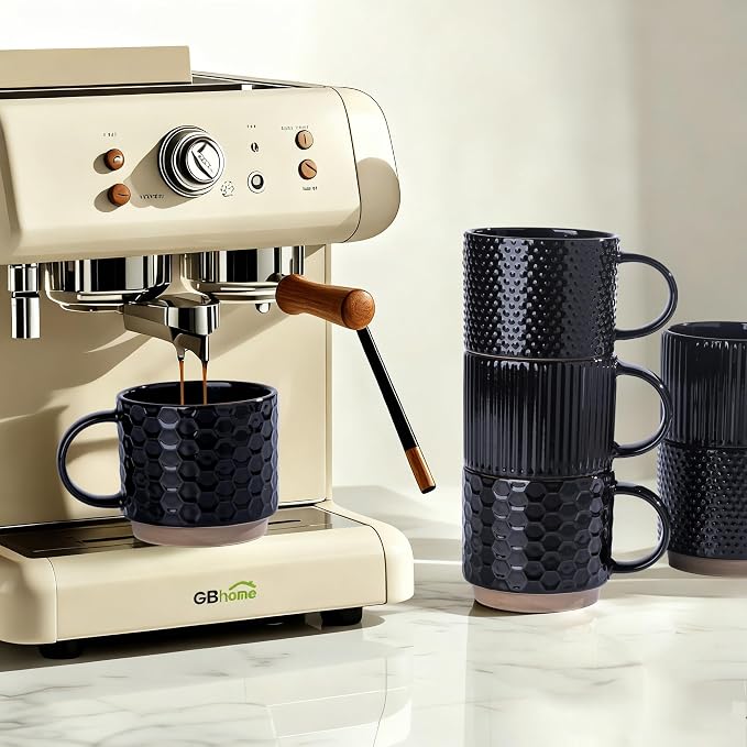 GBhome 15 OZ Stackable Coffee Mugs Set of 4, Ceramic Coffee Cups Set | 4 - Image 5