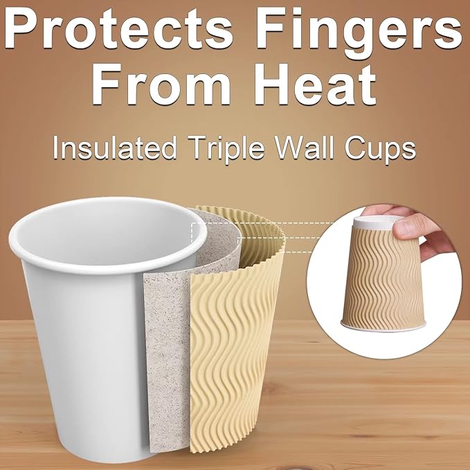 Hot Paper Cups_12 oz Disposable Insulated Corrugated Sleeve Ripple Wall Paper - Image 3