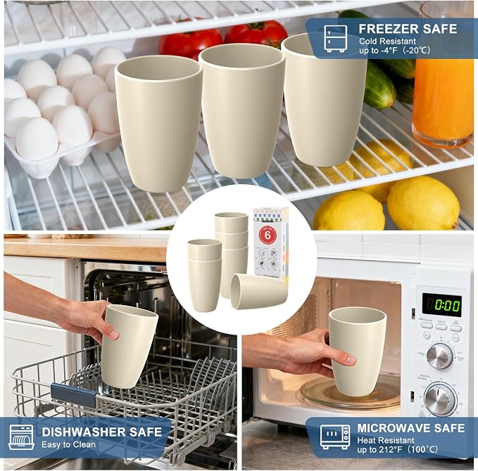 Wheat Straw Unbreakable Cups, Large Cups 20 OZ Set of 6, Alternative to Plastic - Image 4