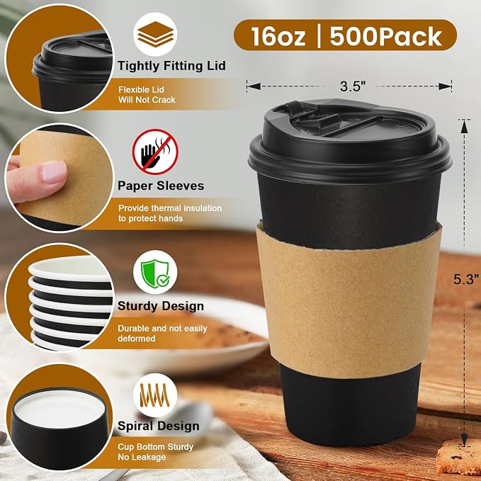 Lamosi 500 Pack 16 oz Disposable Coffee Cups - Image 2