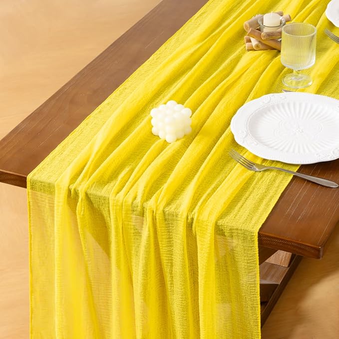 Cheesecloth Table Runner Summer Boho Wedding Shower Party Home Decor | Yellow by Socomi