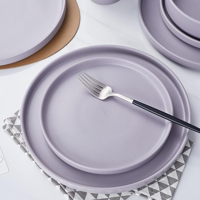 Stone Lain Cleo Stoneware 32-piece Round Dinnerware Set, Light Gray,Service For 8,Coupe - Celina