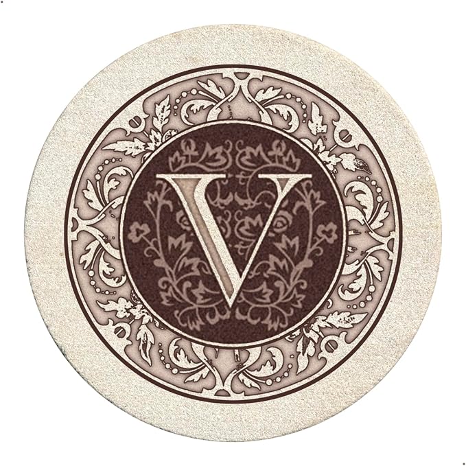 Thirstystone Monogram Round Natural Sandstone Coaster 4 Pack | 4" Diameter by Thirstystone