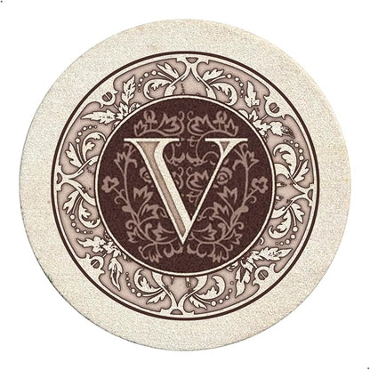 Thirstystone Monogram Round Natural Sandstone Coaster 4 Pack | 4" Diameter by Thirstystone