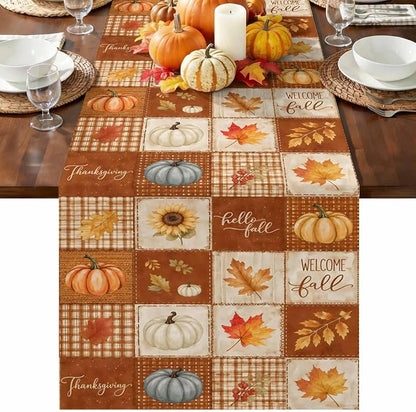 Fall Checkered Table Runner 72 Inches Long, Thanksgiving Pumpkins Table Runners by Unknown