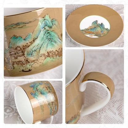 KAMMAK Tea Cups and Saucers Set of 2, Porcelain Coffee Cups, JBE009 | Stackable - Image 6