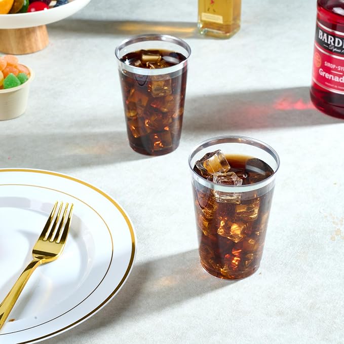 FOCUSLINE 200 Pack 12 oz Silver Rimmed Plastic Cups, Heavy-duty & Fancy - Image 5