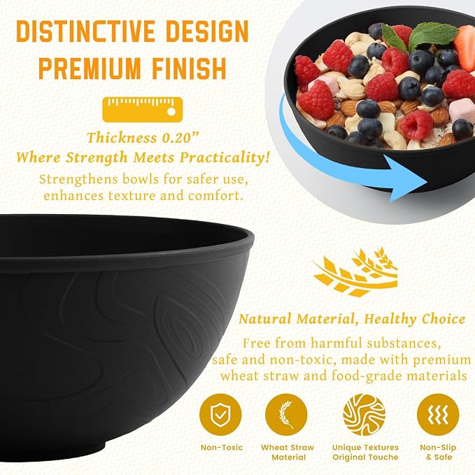 Wheat Straw Salad Bowls Set of 6, Alternative to Plastic Bowls Reusable - Image 3