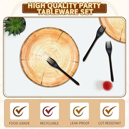 Tioncy 100 Pieces Wood Grain Paper Plates 7" 9" Rustic Wood Slice Plate Farmhouse Round Disposable Dinner Dish for Woodland Baby Shower Lumberjack Birthday Party Supplies