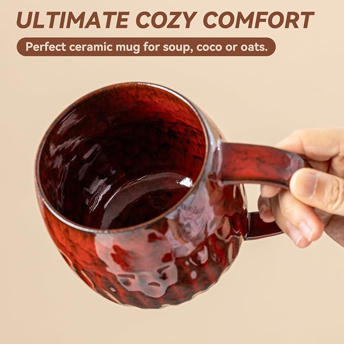 Crimson Surge Ceramic Coffee Mug - 21 oz Unique Reactive Glaze Coffee Cup - Image 6