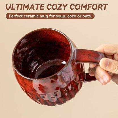 Crimson Surge Ceramic Coffee Mug - 21 oz Unique Reactive Glaze Coffee Cup - Image 6