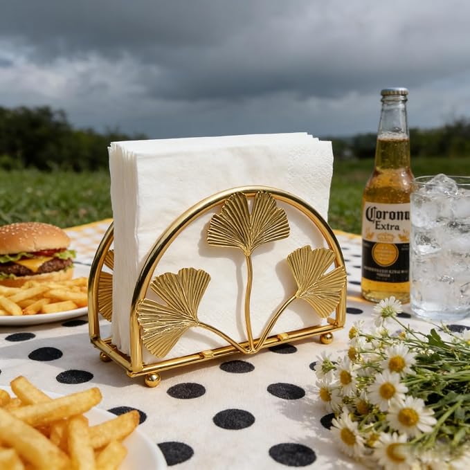 Elegant Iron Ginkgo Leaf Cocktail Napkin Holder Tabletop Decor Dispenser | - Image 6