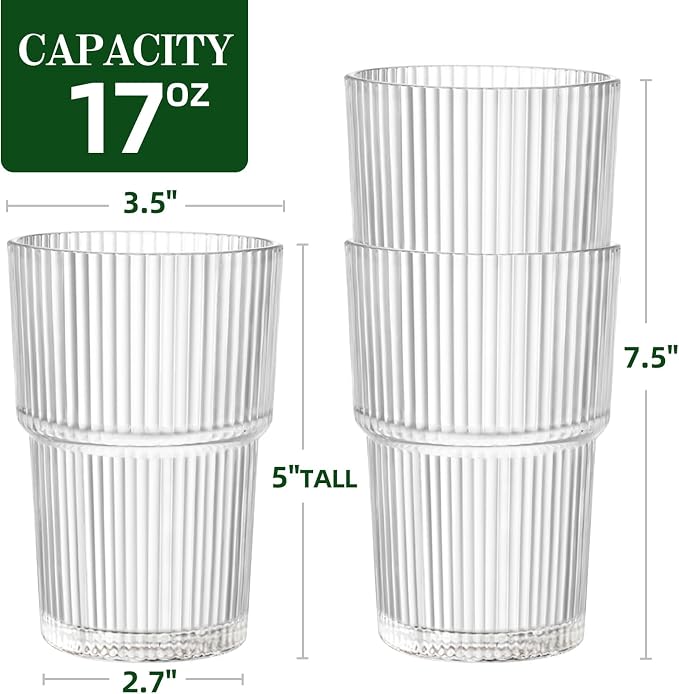 17oz Shatterproof Ribbed Glasses, Plastic Tumblers - Image 4