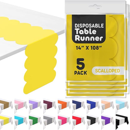 Yellow Scallop Table Runner, Disposable Plastic, 5 Pack by Swanoo