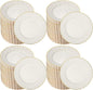 Mifoci 150 Pcs 7.5 Inch Ivory with Gold Rim Plastic Disposable Plates Bulk Salad Dessert Appetizer Cake Plates Elegant Fancy Plastic Tableware for Party Holiday, Wedding, Catering Table Decoration