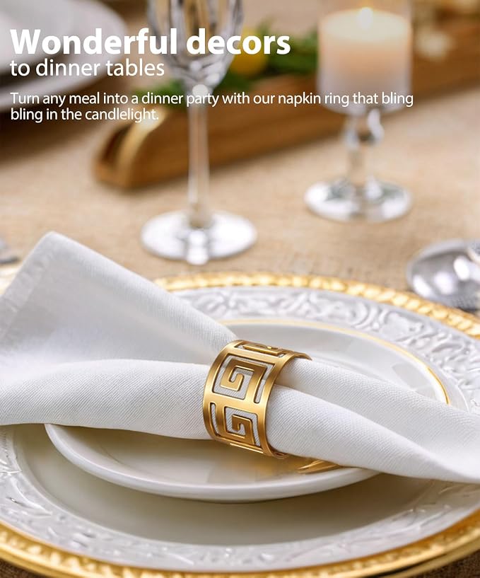 Luxurious Hollow Out Design Napkin Rings Holder, - Image 5