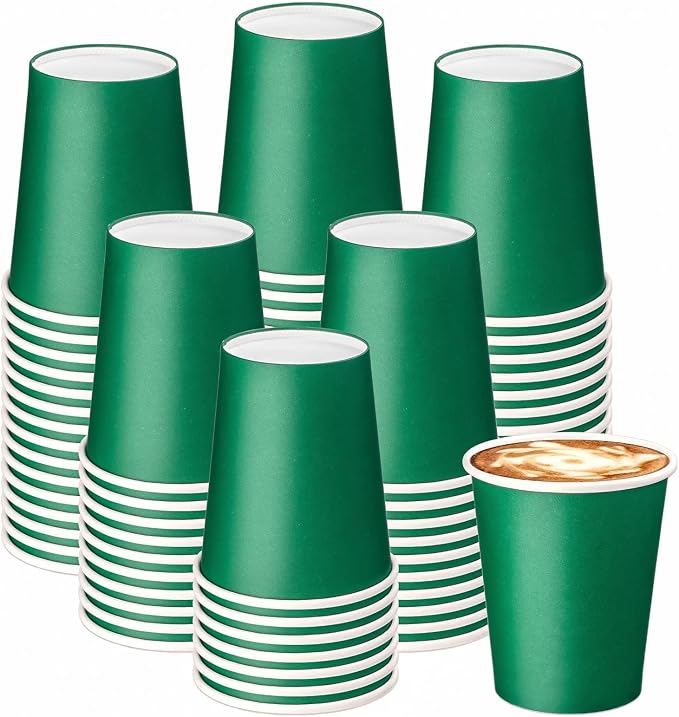 75 Pack 8 oz Disposable Coffee Cups, Paper Coffee Cups-Green | Paper Hot Cups by BALDCC