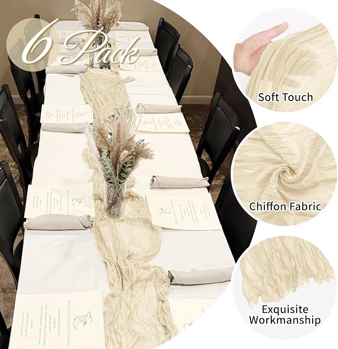 6 Pack Ivory Cheesecloth Table Runner 20 x 120 Inch Gauze Table Runner Fabric - Image 3