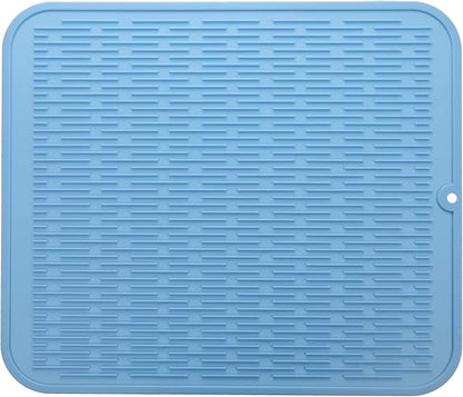 Silicone Dish Drying Mat for Multiple Usage,Easy clean,Eco-friendly,Heat-resistant Silicone Mat for Kitchen Counter or Sink,Refrigerator or Drawer Liner Light Blue 2XL 24 inches x 18 inches