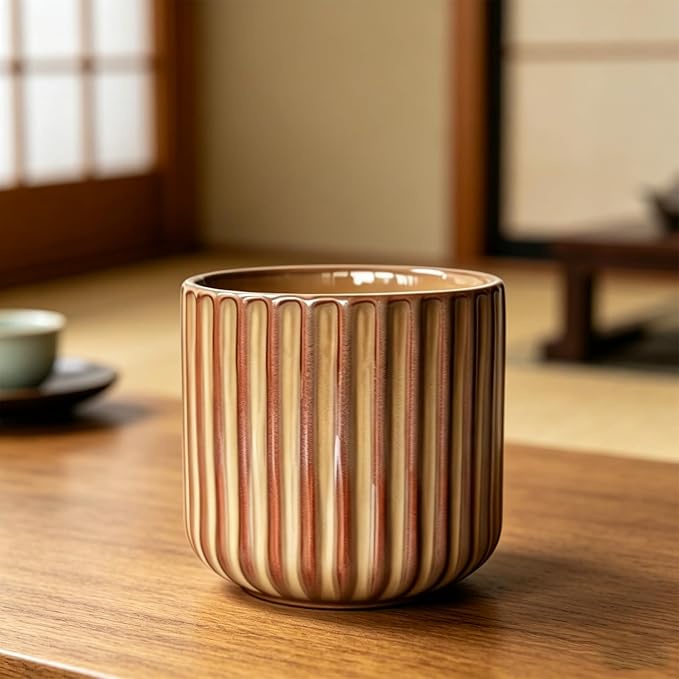 Japanese Ceramic Mug, Vintage Tea Cup 6oz Striped Cup No Handle Drinking Cup - Image 5