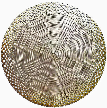 Vinyl Round Placemats Set of 4 - Non Slip Place Mats Ideal for Indoor and Outdoor Dining Table - Washable and Heat Resistant Table Mat for Kitchen Tables (Vincent Gold)